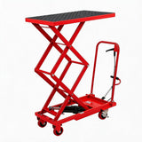 Garvee 770 lb Hydraulic Lift Table Cart, Double Scissor Manual Lift Platform Truck - 50 in Max Lift Height - Non-Slip Mat - Swivel Locking Casters for Warehouse Material Handling - Red machine + black anti-slip mat - Red Machine + Black Anti-Slip Mat