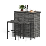 Garvee Modern 3-Piece Patio Bar Table Set – 2 Metal Frame Stools with Storage Shelves, Grey Gradient Rattan, Quick-Dry Cotton, DPC Tabletop – Perfect for Garden, Lawn, or Balcony