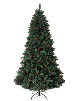 Garvee 6.5ft Artificial Christmas Tree 1068 PVC Branches Pre-Lit with Red Berries & Pine Cones Metal Stand Easy Assembly Living Room Decor