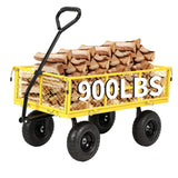 Garvee 900 lbs Heavy Duty Steel Garden Wagon Cart – 3-in-1 Outdoor Utility Yard Trailer – Removable Mesh Sides – 10" All-Terrain Tires – 180° Rotating Handle – Flatbed Design for Lawn, Backyard, Gardening – Metal Frame – Black Wheels, Yellow Cart, Black - Yellow & Black