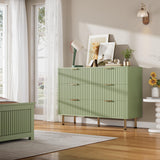 Garvee Modern Fluted 6 Drawer Dresser - Large 47"/54" Wide Chest with Deep Storage - Double Wooden Dresser & TV Stand for Bedroom, Living Room, Hallway, Kids Room - Matte Gray Green