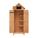 Garvee Outdoor Wooden Storage Shed Waterproof with Lockable Door, Tilt Roof, 3 Shelves, Engineered Wood, Space-Saving Vertical Design for Patio and Garden - Wood-1