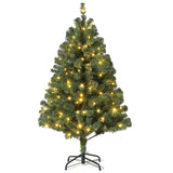 Garvee 7.5ft Pre-Lit Artificial Christmas Tree Green PVC Branches Dual-Color LED Lights Stepless Dimmable Metal Stand Hinged Folding Living Room Decor - Wide Green