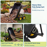 Garvee 400 lb Heavy-Duty Garden Dump Cart, Poly Yard Utility Wagon with Quick-Release Dump, Pneumatic Tires, Rust-Resistant Steel Frame, Tow-Behind Compatible, Black - Plastic Spokes + Rubber Wheels