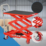 Garvee 770 lb Hydraulic Lift Table Cart, Double Scissor Lift Platform - 11.8-51 in Height Range - Non-Slip Deck, Foot-Pedal Pump, Locking Casters - Red - Red