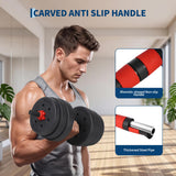 Garvee Adjustable 4-in-1 Dumbbell Set for Home Gym – Converts to Barbell, Kettlebell & Push-Up Stand – Multifunctional Free Weights with Anti-Slip Handle, Secure Lock, and Space-Saving Design – Ideal for Full Body Strength Training – Black+Red, 44lb