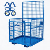 Garvee  43"x45" 2-Man Forklift Safety Cage Work Platform (Man Basket) - Heavy-Duty Steel, Anti-Slip, Collapsible w/ Wheels, 1800 lb Capacity - Square Tube, Blue - Blue