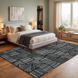 Garvee 5' × 7' Modern Line Geometric Area Rug, Black, Washable Soft Low-Pile with Non-Slip Backing for Living Room, Bedroom & Entryway
