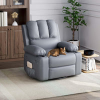 Garvee Oversized Recliner Chair with Heat and Massage, 360° Swivel, Manual Rocking, PU Leather, Cup Holder, for Living Rooms and Nurseries, Gray