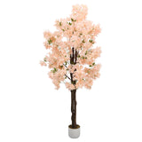 Garvee Artificial Cherry Blossom Tree for Indoor & Outdoor Decor – 180cm/6ft Lifelike Light Pink Flowers, Natural Wood Trunk, White Planter, Elegant Faux Plant for Home, Entryway, Wedding – Butterfly Cherry Blossom, Light Pink, Single Tree