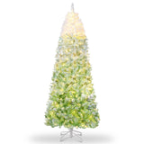 Garvee 7.5ft Christmas Tree, Green Gradient Pencil Prelit Christmas Tree with 100 Dual Color LED Lights & 320 Branch Tips, Snow Flocked Xmas  Tree Decoration for Home & Office - Green Gradient
