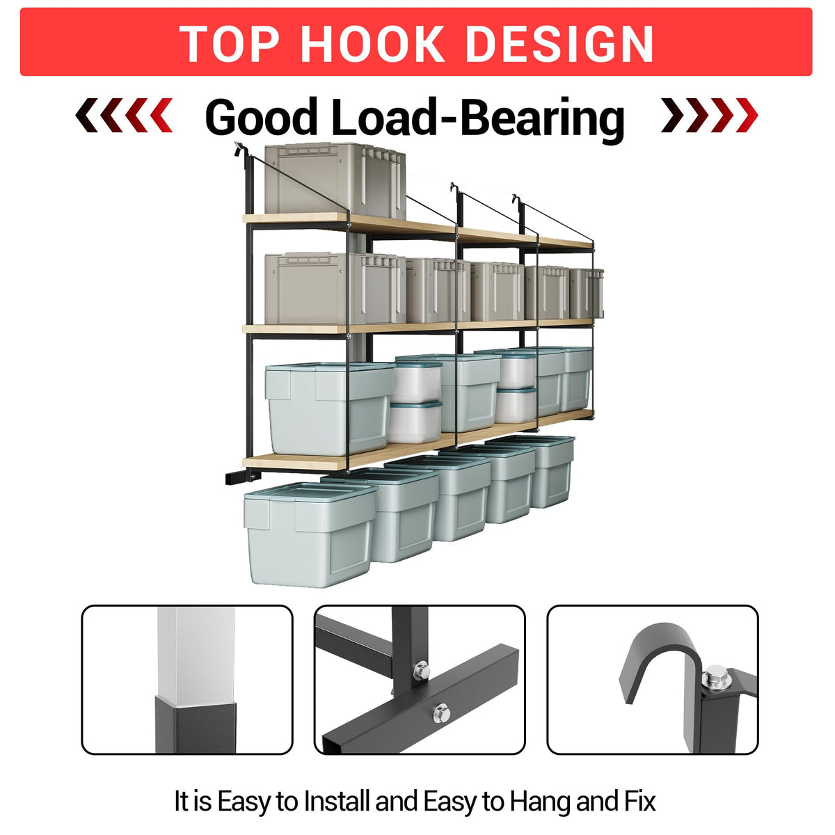 Garvee Shipping Container Shelving Brackets 4PCS, 3-Tier 22''D x 60''H Black Powder Coated Steel Shelf Support for Cargo Storage, Easy to Hang and Remove for Heavy Duty Containers, Workbenches