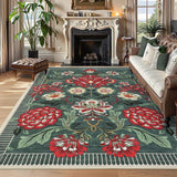 Garvee Indoor Washable Low Pile Area Rug Grey Green Modern Printed Soft Non-Slip Foldable Portable 10x13ft Living Room Bedroom