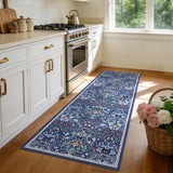 Garvee 2' × 6' Floral Border Runner Rug, Blue, Washable Soft Low-Pile with Non-Slip Backing for Hallway, Kitchen & Entryway
