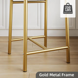Garvee Set of 4 Modern Counter Height Bar Stools – 26 Inch PU Leather Upholstered Dining Chairs – X-Back, Thick Cushioned Seat & Footrest – Sturdy Metal Frame, 300 lb Capacity – For Kitchen Island, Dining Room, Restaurant – Color: Gold