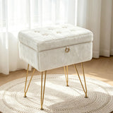 Garvee Vanity Stool Chair with Storage, 15.7 in Faux Fur Vanity Bench, Foot Stool Ottoman with Memory Foam & Metal Legs, Furry Padded Seat with Anti-Slip Feet, for Bedroom & Dressing Room, White