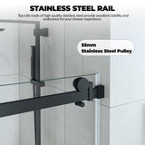 Garvee Frameless Sliding Shower Door - Adjustable 56-60 in W x 76 in H - 6mm (1/4 in) Clear Tempered Glass - Matte Black Square Rail, 1 Fixed + 1 Sliding Panel, Easy-Clean - 76*60, 6mm tempered glass, elegant black S05-11Y - Matte Black