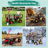 Garvee Heavy-Duty Steel Garden Dump Cart Wagon, 500 lb Capacity, 3.33 cu ft Mesh Bed, Removable Sides/Convertible Flatbed - 180° T-Handle - 10" Pneumatic Tires - Load capacity 500 pounds | Yellow + black (yellow handle) - Yellow/Black