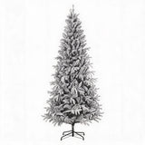 Garvee 6FT Pre-Lit Artificial Christmas Tree Snow Flocked 200 Lights PVC Material Hinged Design Metal Stand Home Party Decor