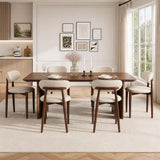 Garvee Set of 6 Modern Upholstered Dining Chairs with Linen Fabric & Ergonomic Backrest – Cream Ivory Seat with Walnut Legs for Kitchen, Breakfast Nook, Dining Room