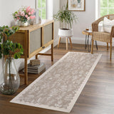 Garvee 2' x 6' Floral Runner Rug, Machine Washable Non-Slip Low-Pile Faux Wool Hallway Rug for Kitchen, Entryway & Bedroom, Taupe