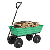 Garvee 600LB Capacity All-Terrain Yard Wagon – Heavy Duty Utility Cart with Quick-Dump & Adjustable Handle, Perfect for Hauling Soil, Plants, Gardening Tools, and Landscaping Work - Black & Green