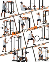 Garvee 2000LB Heavy Duty Power Rack Power Cage for Home Gym - Dual Independent Cable Crossover Pulleys - Lat Pulldown & Low Row - Compact Strength Station - Orange/Black - Orange