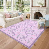 Garvee Washable Floral Area Rug 8'x10' - Non-Slip, Stain-Resistant, Pearl Velvet Soft Polyester - Foldable, Low-Pile, Farmhouse Style for Living Room, Bedroom, Nursery