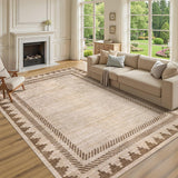 Garvee Extra Large Area Rug 10x13 Washable Rug Non Slip, Modern Geometric Border Carpet, Non Shedding Low Pile Stain-Resistant Floor Covering, Soft Neutral Mat for Open Spaces Offices, Tan