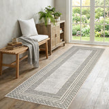 Garvee 2' × 6' Modern Geometric Bordered Runner Rug, Taupe, Washable Soft Low-Pile with Non-Slip Backing for Hallway, Kitchen & Entryway