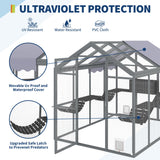 Garvee Extra Large Outdoor Catio Enclosure - 90 in Walk-In Wood Cat House - 2 Side Doors & UV-Proof Cover - Secure Outdoor Cat Habitat, Gray