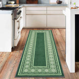 Garvee Modern Neutral Bordered Runner Rugs, Green 2'X6' Soft Washable Non Slip Solid Geometric Long Throw Carpet for Living Room Bedroom Dining Nursery Apartment Dorm Office Farmhouse Hallway Entrway