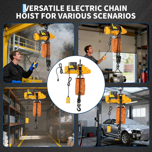 Garvee Powerful Electric Chain Hoist - 2200 lbs Capacity, 15ft Lift Height, 110V Single Phase, Grade 100 Double Chain, 360° Rotatable Hooks, Wired Remote - Ideal for Garage, Shop, Home - 0.5T Line Control, Add Sling, 15ft Lifting Height