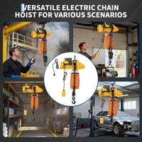 Garvee Powerful Electric Chain Hoist - 2200 lbs Capacity, 15ft Lift Height, 110V Single Phase, Grade 100 Double Chain, 360° Rotatable Hooks, Wired Remote - Ideal for Garage, Shop, Home - 0.5T Line Control, Add Sling, 15ft Lifting Height