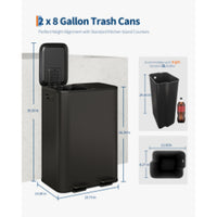 Garvee Dual Trash Can, 60 Liter (2x30L)/80 Liter (2x40L) Stainless Steel Step Trash Can, Rectangular Garbage Bin with Inner Buckets, Suit for Kitchen Office Home Use