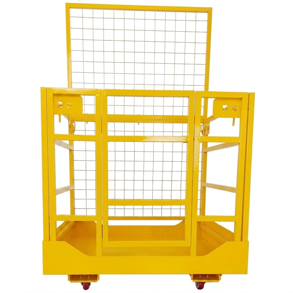 Garvee Forklift Safety Cage Heavy-Duty Steel Forklift Man Basket 43x45 in, 1800 LBS Capacity, Safety Harness & Lock, Collapsible 2-Man Aerial Platform