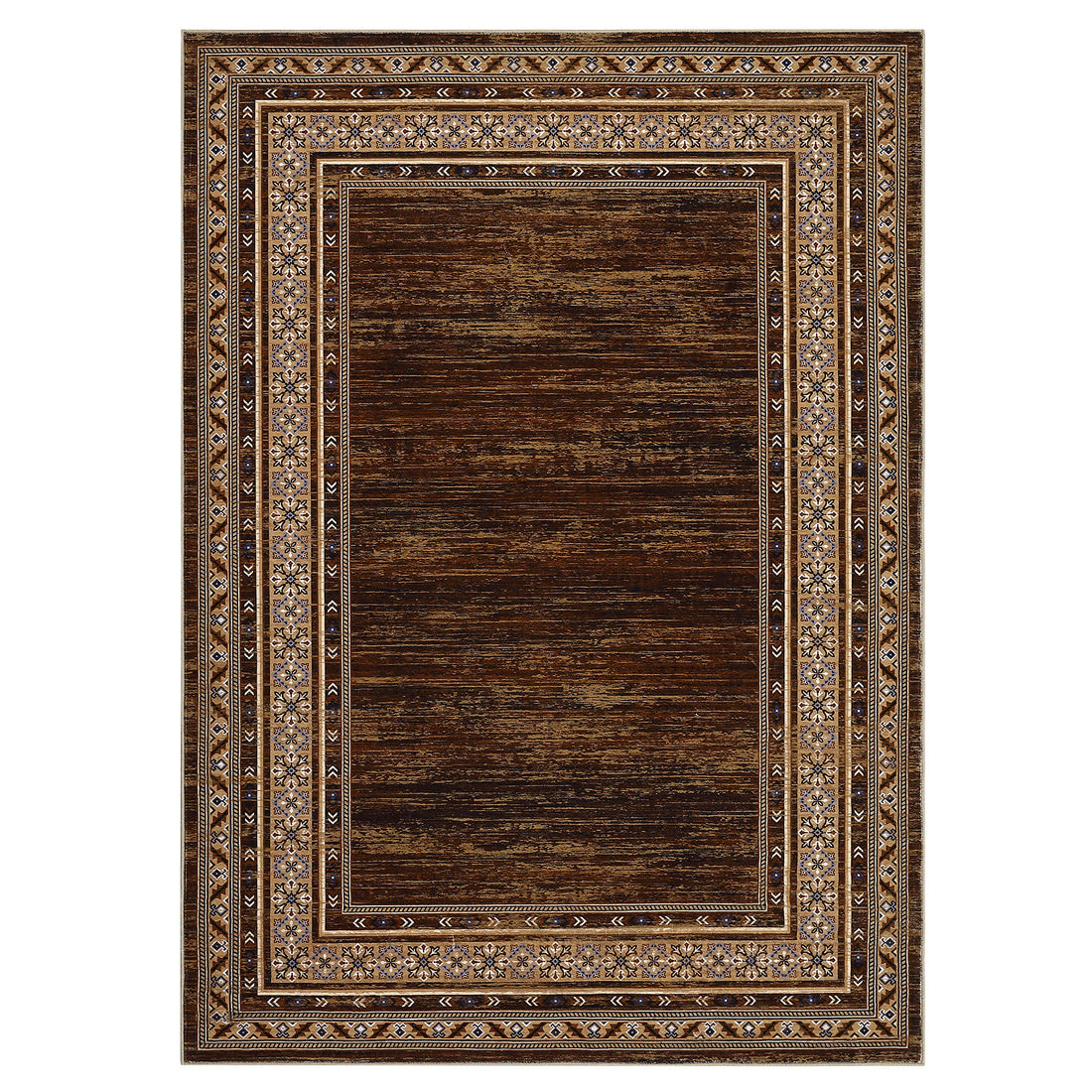 Garvee 8x10 ft Area Rug, Red Brown Geometric Washable Low Pile Polyester Carpet, Vintage Bordered Design with Stain Resistant Surface and Non Slip TPR Backing for Living Room, Bedroom, Dining Room, Nursery and Office