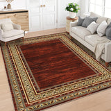 Garvee Red Washable Bordered Area Rug 8' × 10', Non Slip Low Pile Non Shedding Stain Resistant Rug, Modern Distressed Geometric Rug for Living Room Bedroom Dining Room