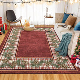Garvee Washable Area Rug 4x6 Christmas Rug Pinecone Xmas Decor Non Slip Entryway Rug Plaid Living Room Rug Soft Accent Rug for Bedroom Stain Resistant Carpet for Nursery Office Border|Red 4'x6' - Red