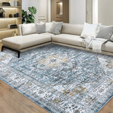 Garvee Area Rug 10x13 Inches Classic Medallion Pattern Stain-Resistant Machine Washable Non-Slip Traditional Home Decor - Blue