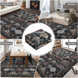Garvee Vintage Washable Area Rug for Living Room - Ultra-Thin Soft Low Pile, Collapsible Indoor Carpet, Non-Slip Backing - Black/Rust (Red & Black) - 8x10 ft (244x305 cm)