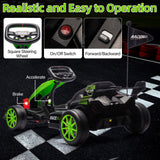 Garvee 24V Kids Ride On Go Kart, Adjustable Legroom, 7.5 mph High Speed, Green, Racing Toy for Kids 6+