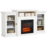 Garvee Farmhouse Electric Fireplace TV Stand, 60" Media Entertainment Center for TVs Up to 60" - 18" Built-In Insert - 1400W Heater - Remote, Timer - Cabinets & Open Shelves - White