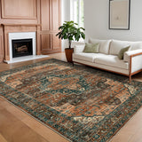 Garvee Persian Brown 5x7 Area Rugs, Machine Washable Vintage Printed Soft Low Pile Rugs, Oriental Accent Carpet with Non-Slip Backing, Stain-Resistant Distressed Floor Carpet for Living Room, Hallway, Laundry