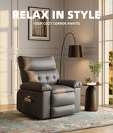 Garvee Oversized Extra Wide PU Leather Recliner Chair for Adults, Overstuffed Single Sofa with Side Pocket for Living Room & Bedroom - FN45 Grey