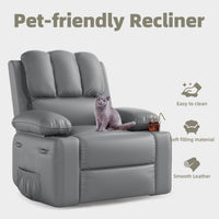 Garvee Oversized Recliner Chair with Heat and Massage, 360° Swivel, Manual Rocking, PU Leather, Cup Holder, for Living Rooms and Nurseries, Gray
