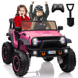 Garvee 24V 2 Seaters Kids Ride Truck with Remote Control, Pink, 20" Seat, 180W Motor, Shovel, LED Light, Music, Spring Suspension