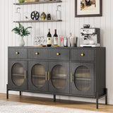 Garvee 62" Modern Farmhouse Sideboard Buffet Cabinet – 4 Acrylic Doors, 3 Drawers, Adjustable Shelves, Large Storage Console – Ideal for Dining Room, Kitchen, Coffee Bar – Embossed Black - Embossed Black
