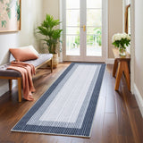 Garvee Blue Striped Runner Rug 2x6 – Washable Non-Slip Low Pile Hallway Rug, Modern Bordered Carpet for Kitchen, Bedroom & Laundry Room