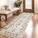 Garvee 2x6 Washable Vintage Runner Rug – Beige Distressed Floral Farmhouse Carpet, Non-Slip Low Pile Rug for Hallway, Entryway, Kitchen & Laundry